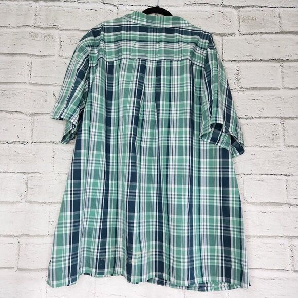 KingSize Big And Tall Short Sleeve Button Up Plaid Mens 4xl Green Casual Shirt - Picture 2 of 6